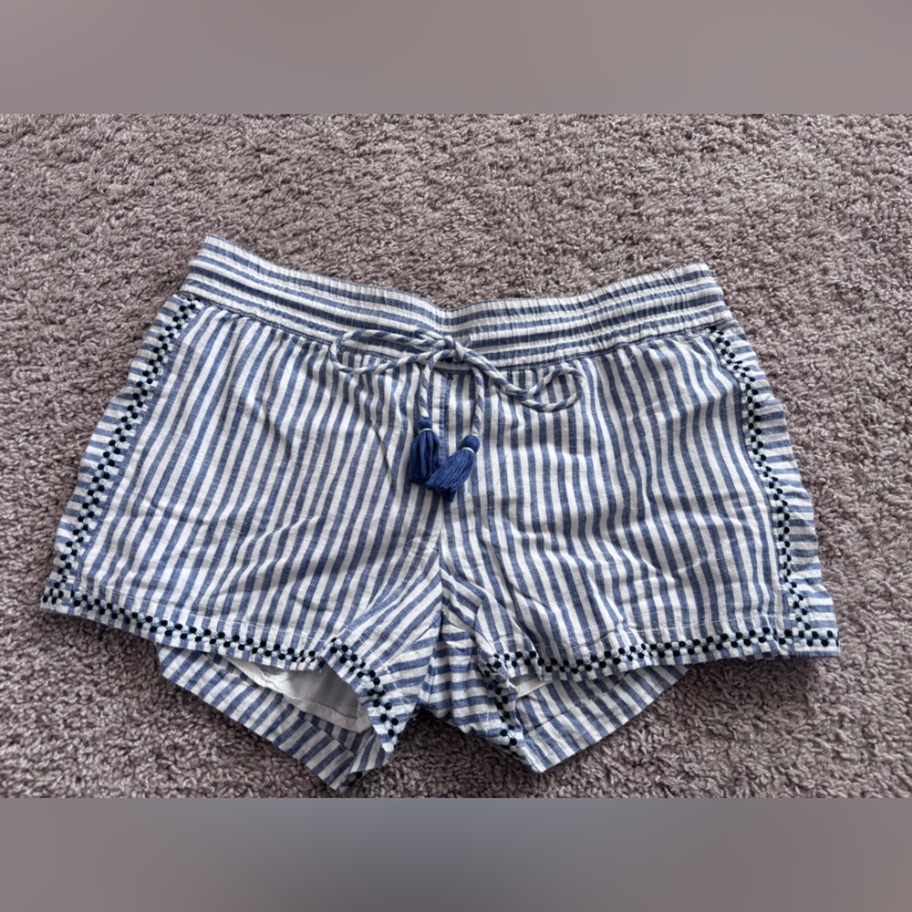 Vineyard Vines Navy & White Striped Cotton Shorts with Pink Logo